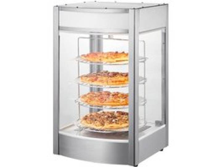 VEVOR Kommerzieller Speisenwärmer für 14-Zoll-Pizza, 4-stufiger Pizzawärmer mit rotierender Dampfheizung, 30℃~85℃ Temperaturregelung und Temperaturanzeige, 25 W Ofenlicht + obere LED für Pizzeria, Restaurant