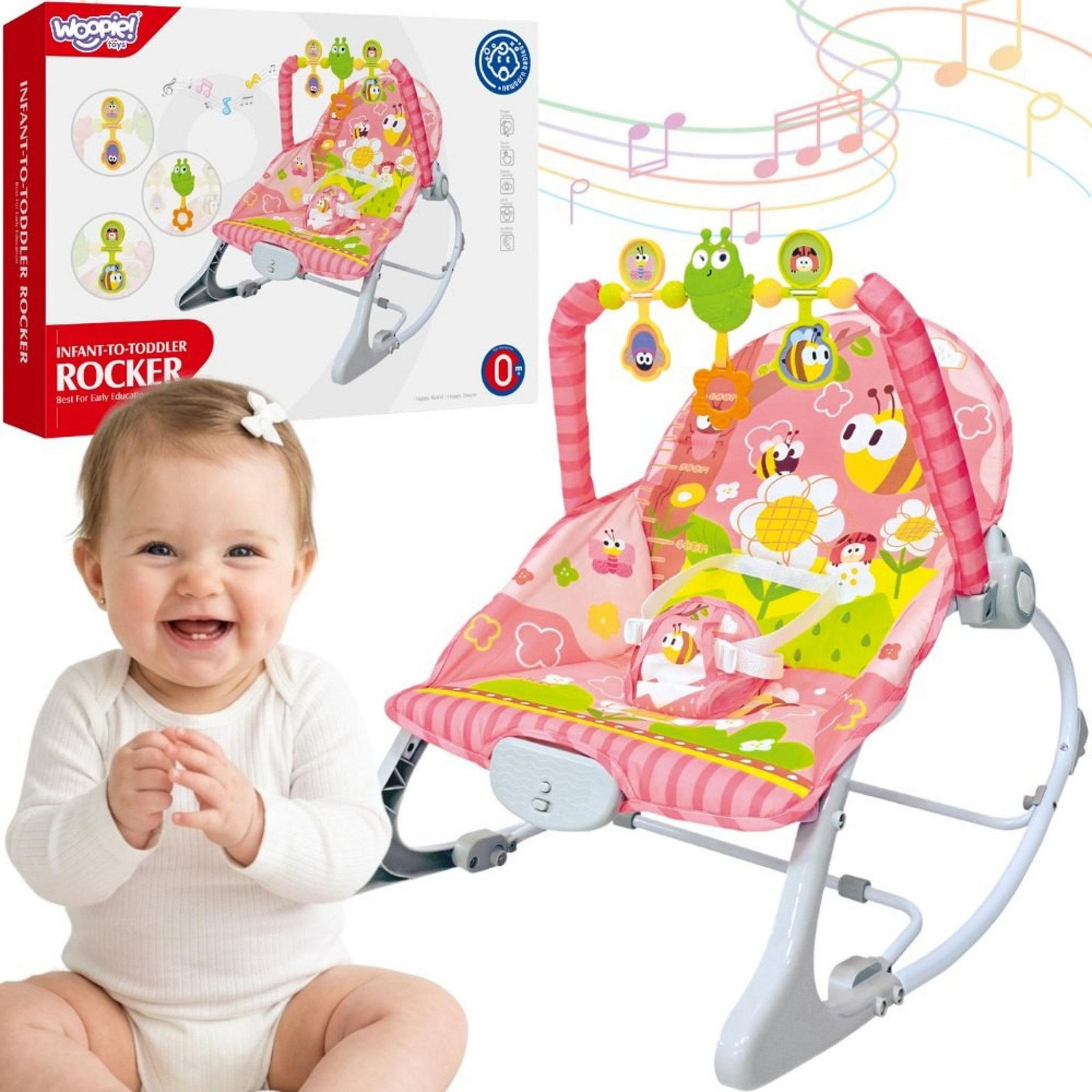 Woopie Baby vibratie-rocker met boog in roze