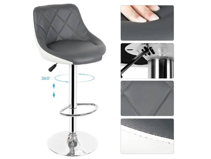 Lot de 2 tabourets de bar - SUPFINE - Cuir PU - Hauteur réglable - Rotation 360°
