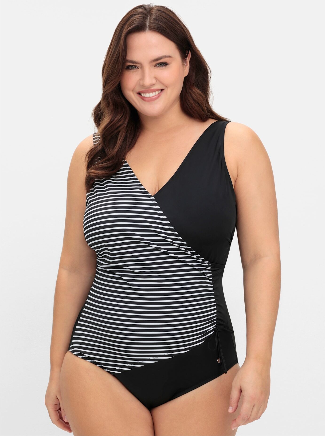 Badeanzug SHEEGO, Damen, Gr. 48, Cup E, schwarz, Polyester, Badeanzüge Badeanzug schwarz 48, Cup E