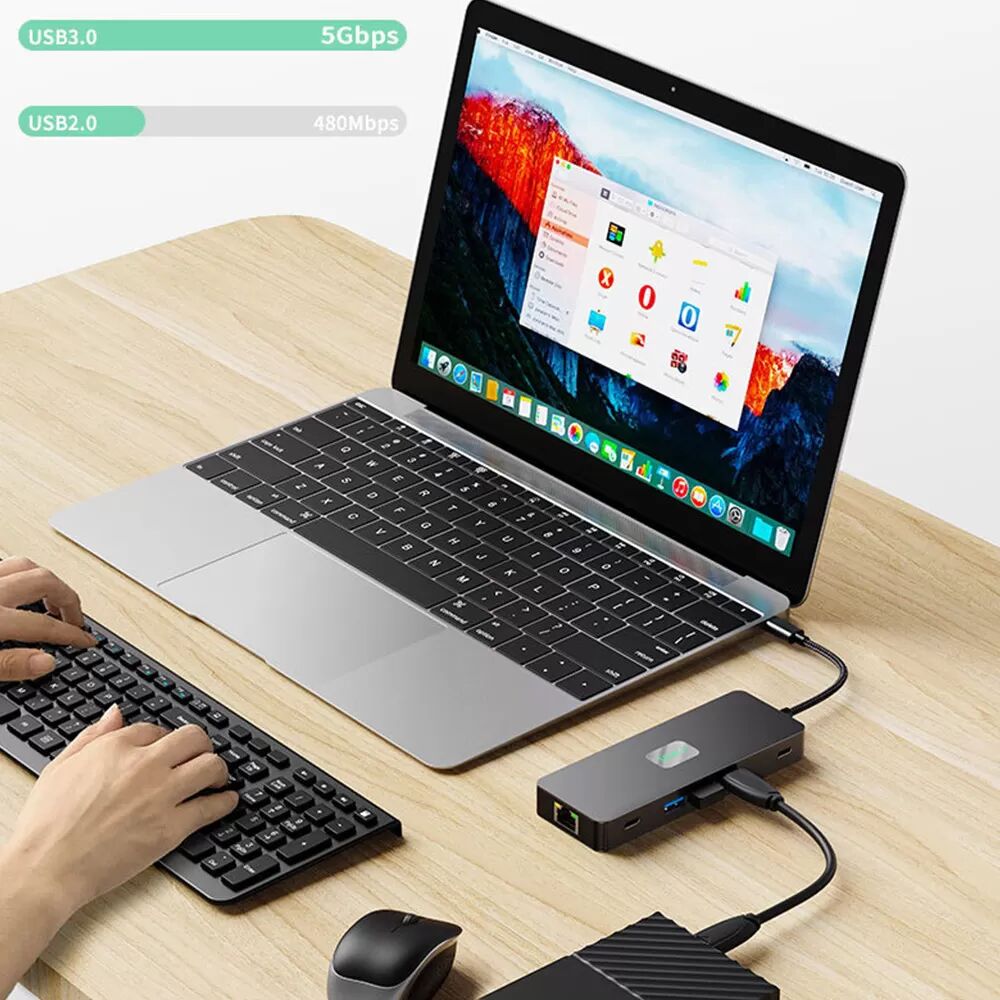 INF Hub USB C 8-en-1, double 4K60Hz, adaptateur Gigabit Ethernet