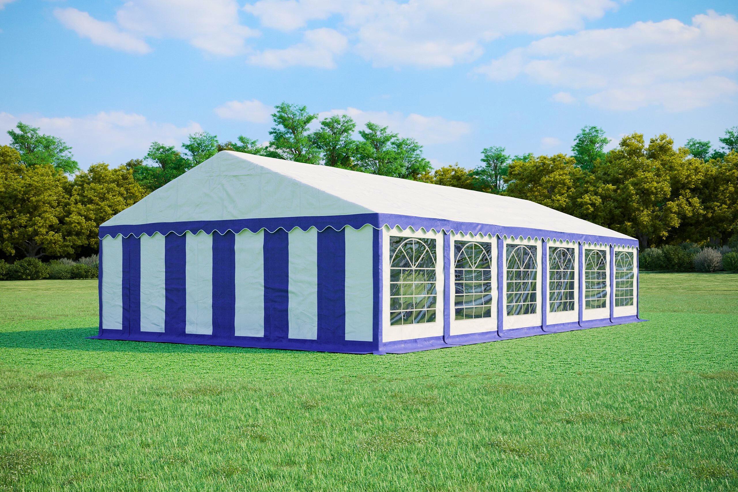 Partyzelt 6x12m - PVC PREMIUM Feuerfeste - Blau und Weiß
