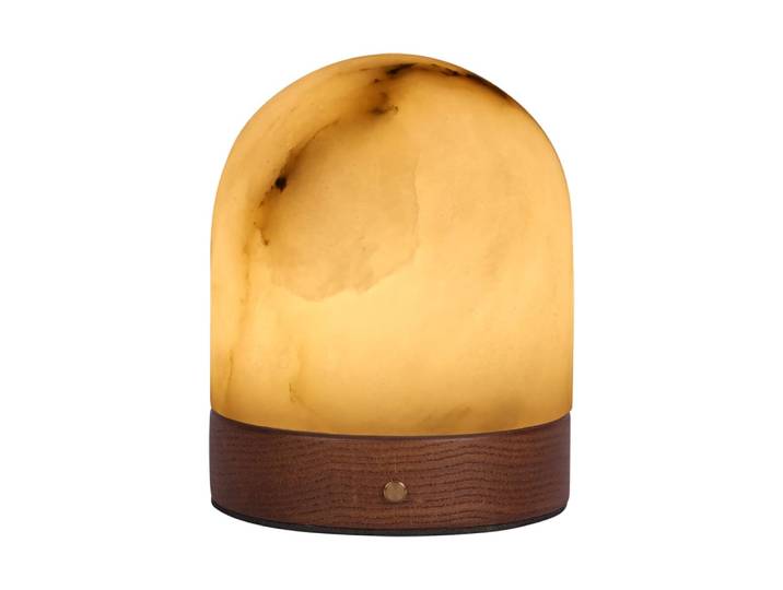 Lampe de table rechargeable en placage chêne et albâtre, hauteur 12 cm