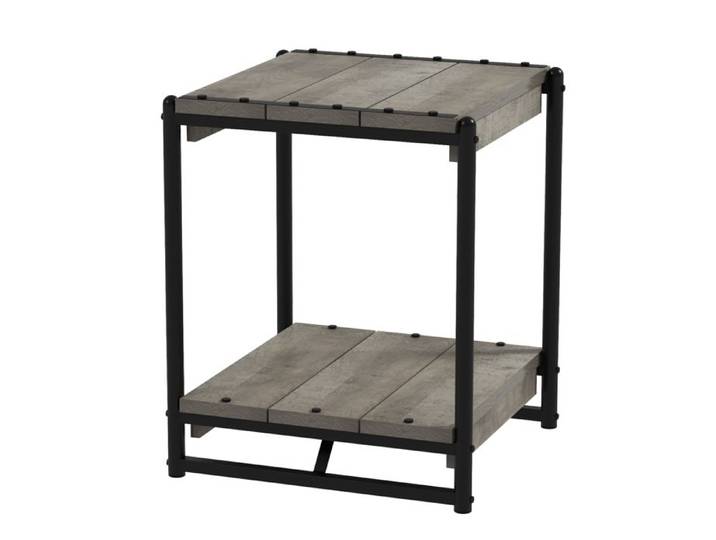 Koioplie Table d'appoint carrée industrielle 2 niveaux en bois et métal table basse vintage avec rangement Gris
