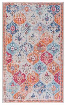 Klair Living MAVAL Cream Washable Non-Shedding Area Rug
