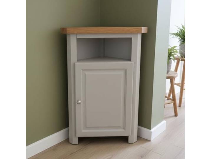 GROF furniture Eckschrank, lackiert, Kaschmirgrau, hoch, dreieckig, Aufbewahrungsschrank für Wohnzimmer, Eckschrank aus Eiche, für Wohnzimmer, Bad & Flur, komplett montierte kleine Einheit (Grau hoch)