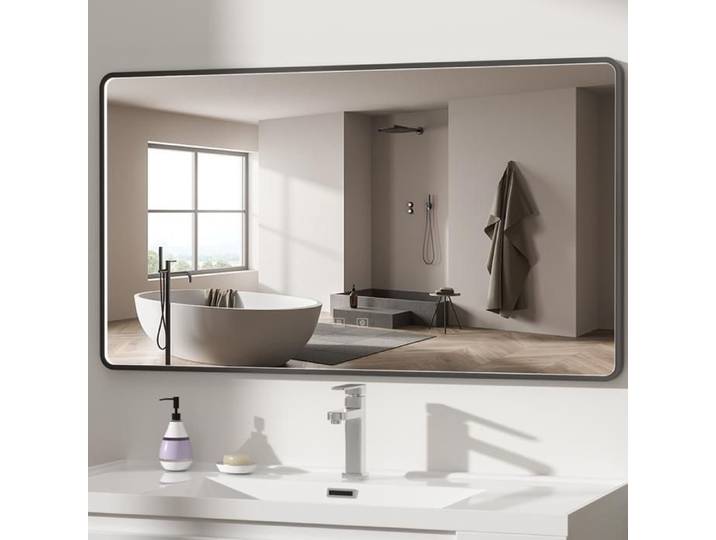 AquaWise Miroir de Salle de Bain LED Cadre noir 110x70cm Anti-buée 3 couleurs de lumière Dimmable Installation horizontale/verticale