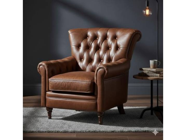 Phoenixarts Chesterfield Ledersessel Braun Echtleder – Vintage Leder Clubsessel – Chesterfield Sessel – Retro Armchair für Wohnzimmer Büro Herrenzimmer