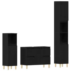 vidaXL Badezimmermöbel Set mit Speicher 3 pcs Schwarz 30 x 30 x 180 cm