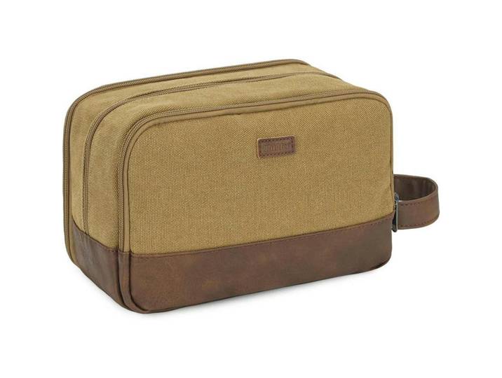 Kulturtasche Herren Canvas Braun, Olivgrün, 4.5x18.2x28.2 cm, Badaccessoires, Kosmetikdosen