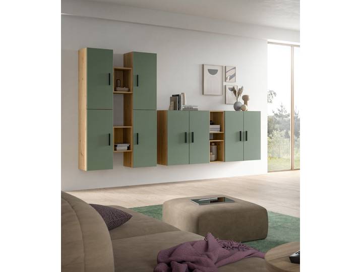 Wohnkombination The One , 12-teilig , Artisan Oak / Smoke Green Komplettset