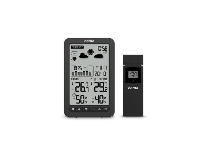 Funkwetterstation HAMA Ko Samui , schwarz, Wetterstationen, Funkwetterstation, Wetterstation mit Aussensensor, Funk und Wecker