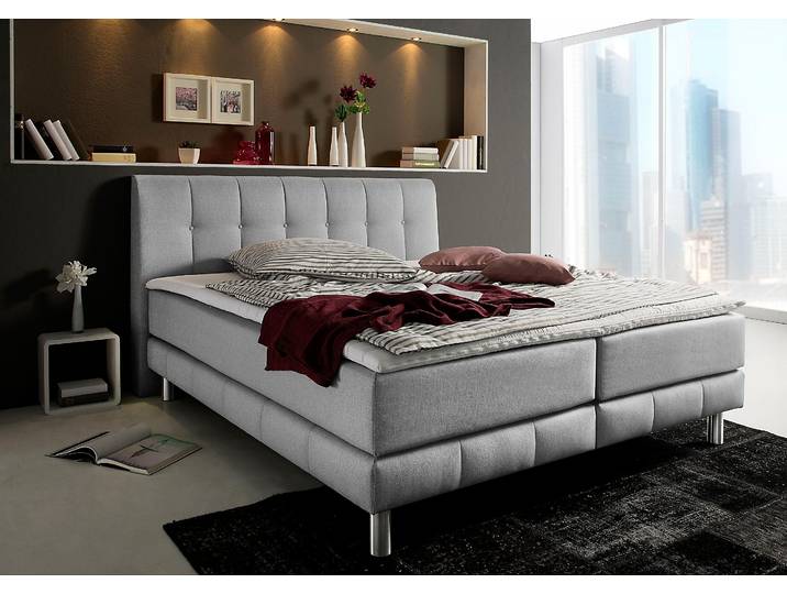 Boxspringbett, 144x211 cm, Strukturstoff, Grau, Inkl. Topper, Modern, Places of Style