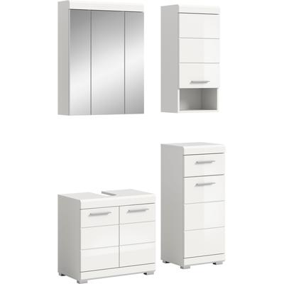 Badmöbel-Set WELLTIME "SIENA, 4 teilig, bestehend aus:", weiß (weiß, weiß hochglanz), B:112cm H:191cm T:34cm, Holzwerkstoff, MDF, Kastenmöbel-Sets, Badmöbel-Set, Waschbeckenunterschrank, Spiegelschrank, Unterschrank, Hängeschrank