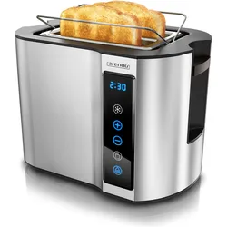 Arendo Toaster Edelstahl 2 Scheiben Kurzschlitz, Brötchenaufsatz, Touchpanel, Display mit Restzeitanzeige, Toaster, Silber