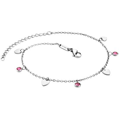Fußkette JULIE JULSEN "Edelstahl rhodiniert", weiß (weiß, pink), Fußketten, Damen, 22+5cm, Edelstahl, glänzend