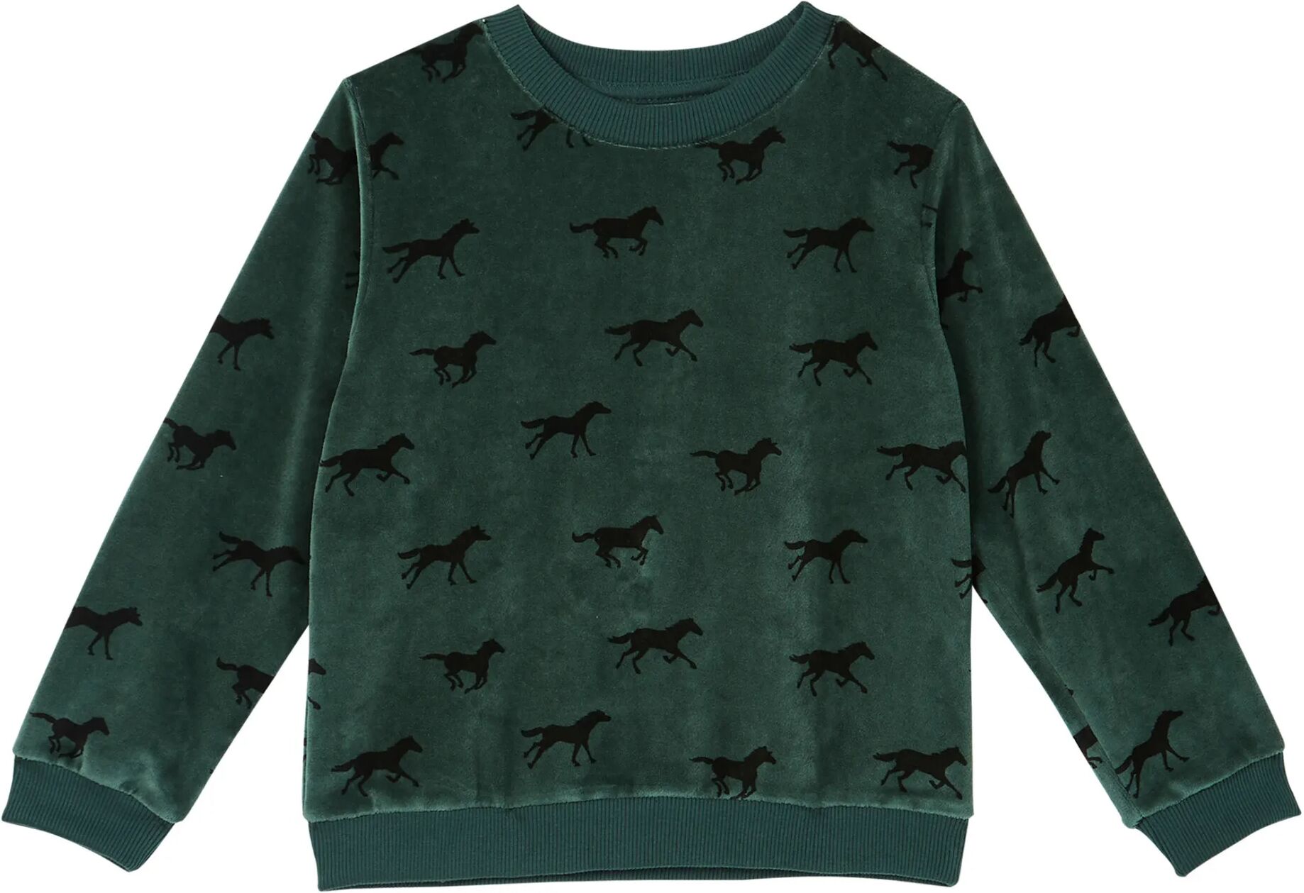 Emile et Ida Sweat Velours Chevaux Vert 3 mois