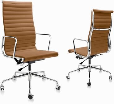 echamp High Back Ergonomic Genuine Leather Ribbed Office Computer Chair