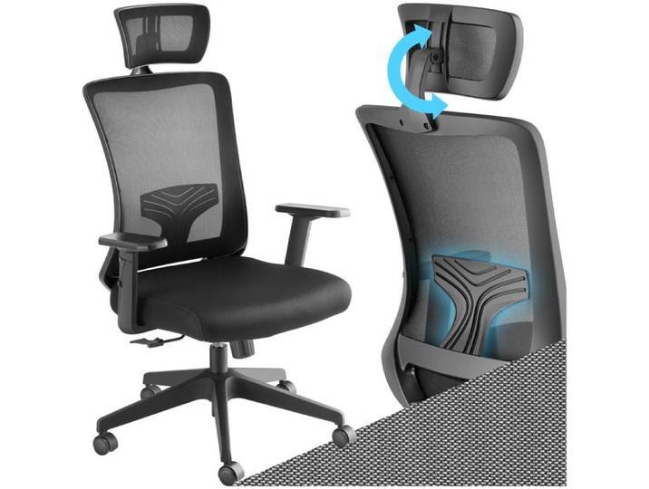 Fauteuil de bureau - TECTAKE - PHOIBE ergonomique pivotant à 360° assise rembourrée dossier haut appui-tête réglable - Noir
