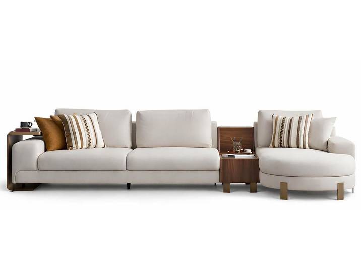 JVmoebel Ecksofa Ecksofa L-Form Stoff Beige Modern Minimalistisch Weich Mini-Tische, 1 Teile, Made in Europa