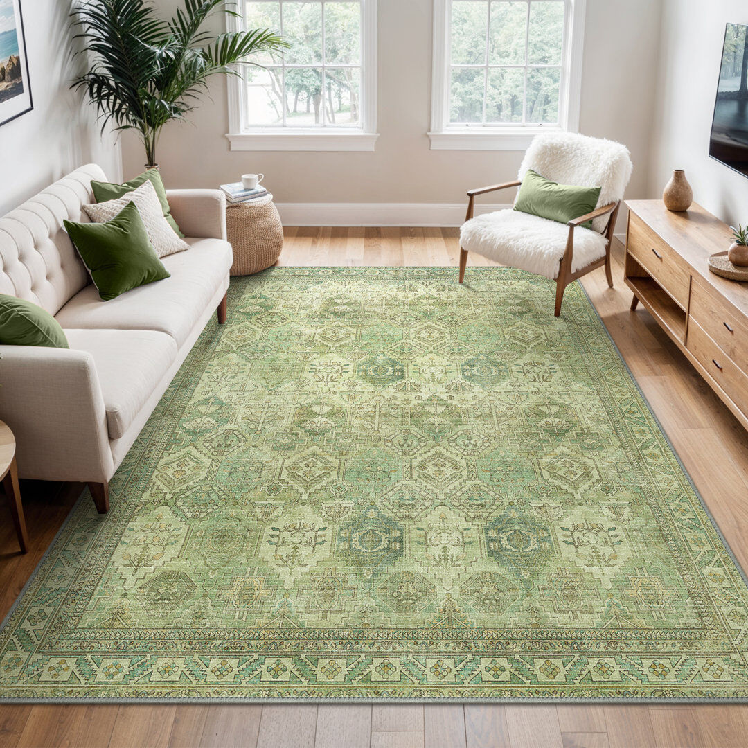 Latitude Vive Oriental Machine Printed Area Rug Green Rectangle 120 x 170 cm