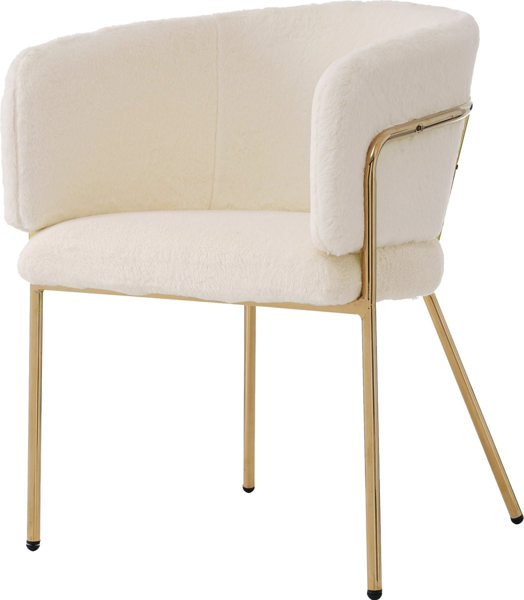 Merax eetkamerstoel beige fluweel met metalen poten