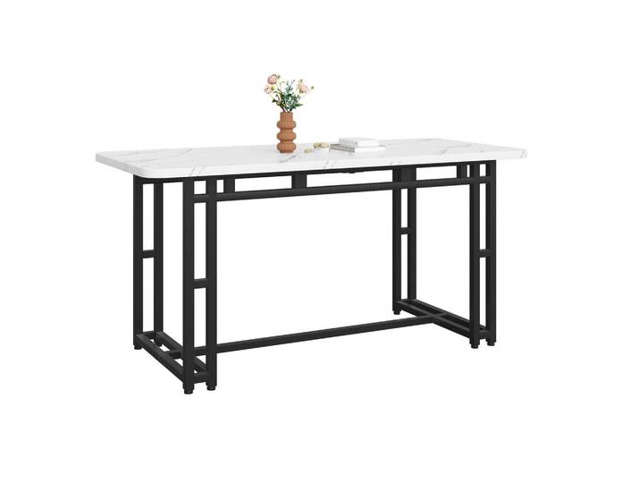 Redom Esstisch MDF mit Schwarzen Metallgestell, 140/80/74 cm, Schwarz/Weiß, 80x74x140 cm, Esszimmer, Esstische