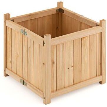 Costway Folding Square Fir Wood Raised Garden Bed with Removable Bottom-Natural