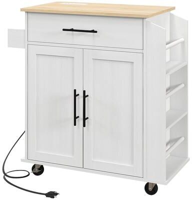 VIVIADORE White Kitchen Island with AC Outlets and USB Ports