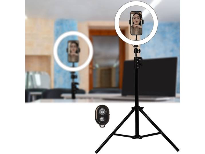 LED-Ringlicht mit Stativständer und Handy-Halterung, Fernauslöser, Ø 10  / 25 cm