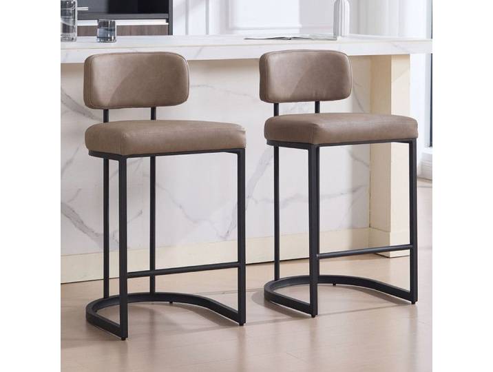 Ya-Home Tabouret de Bar Lot de 2 Chaise de Bar Moderne Tabouret Haut Industriel pour Cuisine Comptoir et Salon Cuir PU Kaki