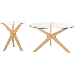 COUCHTISCH 2er-Set Rund Transparent, Hell Holz Valley 80/80 cm