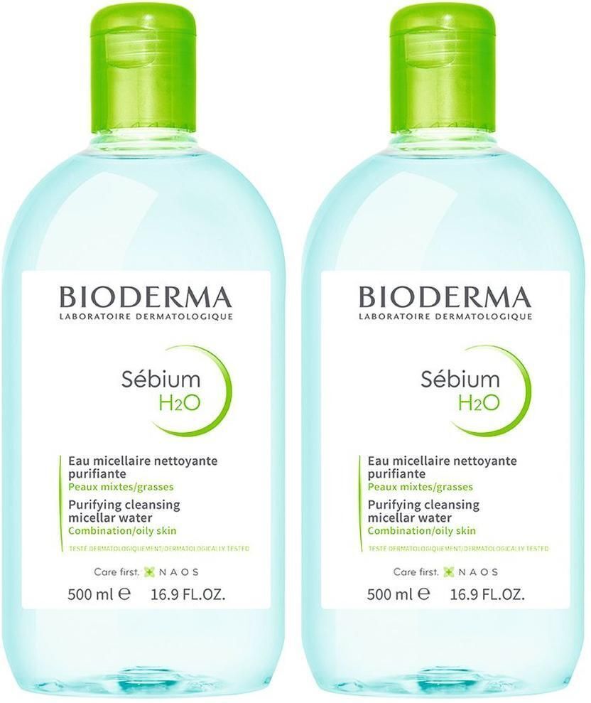 Bioderma Sébium H2O sanft klärendes Mizellenreinigungswasser x2 2x500 ml Lösung