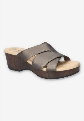 Women's Ren Slip-Resistant Sandal by Easy Street in Pewter (Size 9 M)