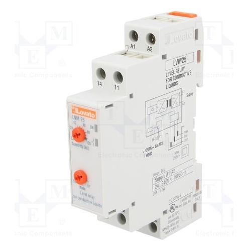 Lovato Flüssigkeitsstand-Kontrollrelais 24-240VAC 2,5-100kOhm mit einstellbarer Empfindlichkeit (LVM25240) (LVM25240)