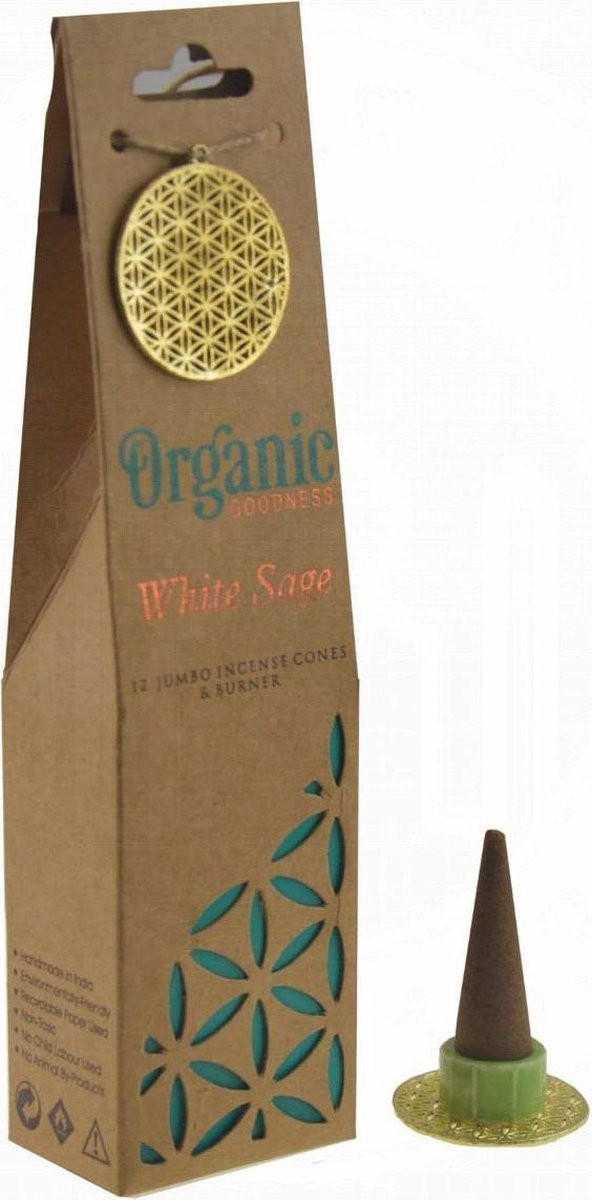 Organic Goodness Wierookkegels Witte Salie met Houder