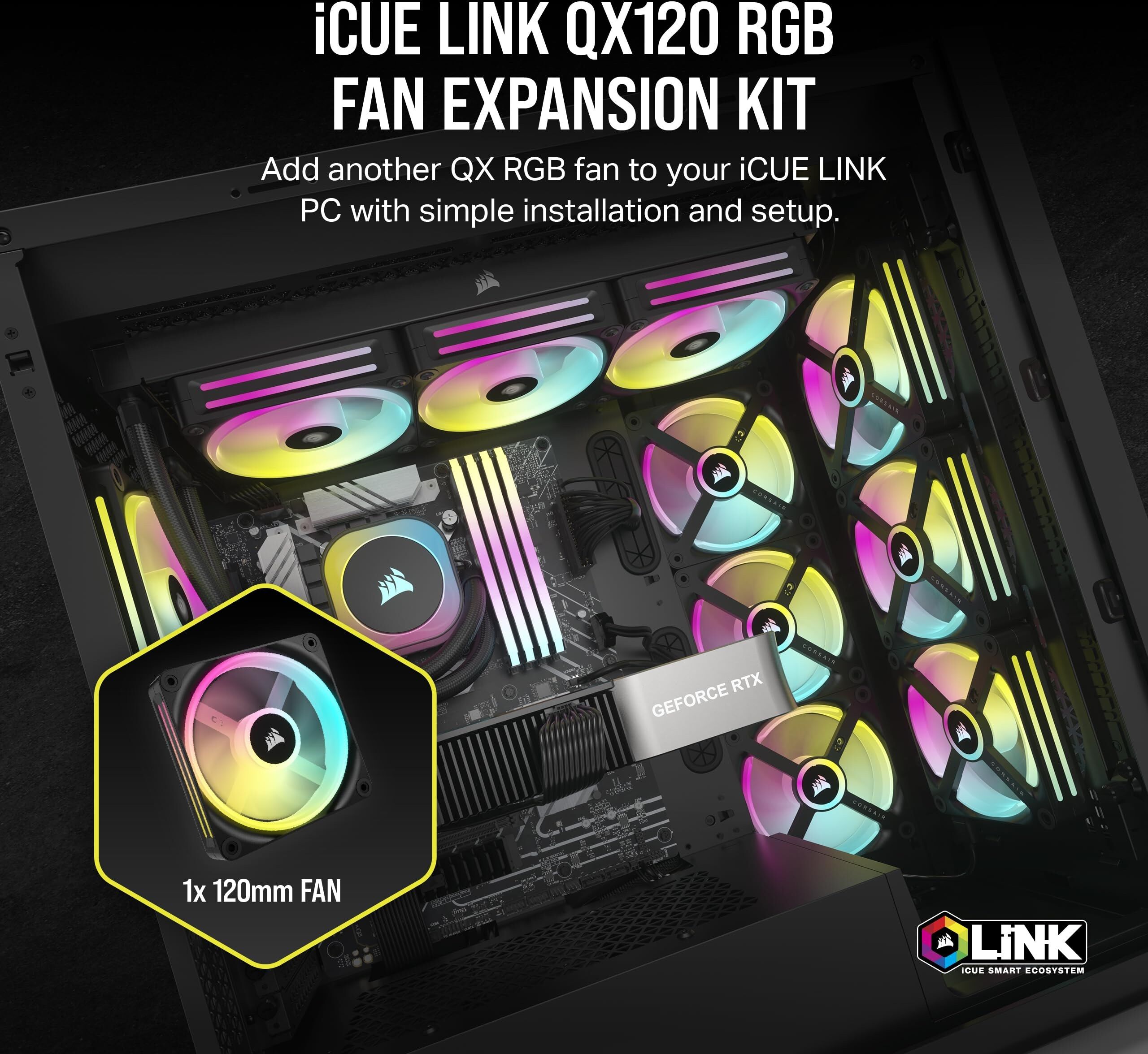 Corsair iCUE LINK QX120 RGB 120mm Magnetic Dome RGB Single Fan Expansion Kit - Black