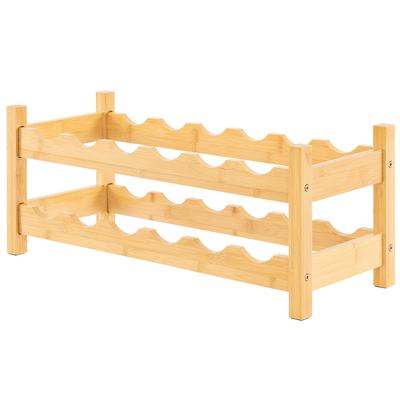 COSTWAY Bambus Weinregal, 2‑stöckiger Flaschenständer für 12 Weinflaschen, naturfarben Tisch‑Weinregal für Küche Bar, 62x24x25cm