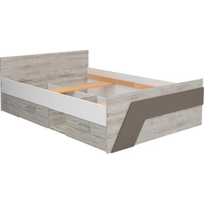 Stauraumbett FMD "Nona", beige (sandeiche nb, weiß, lava, sandeiche nb, sandeiche nb, lava), B:144,6cm, Betten, Stauraumbett, Stauraumbett mit zwei Schubkästen, Liegefläche 140 x 200 cm