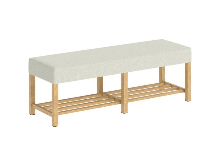 Homcom Schuhbank Kautschukholz Polyester Cremeweiß, Holz, 140x48x44 cm, Garderobe, Garderobenbänke, Schuhbänke