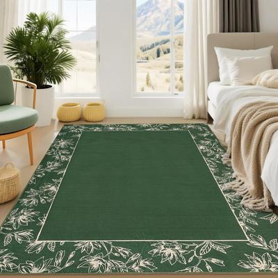 Garvee Floral Imitation Linen Bordered Area Rug