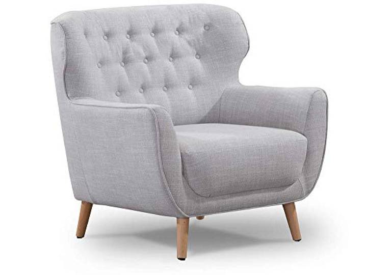 CAVADORE Sessel Abby / Klassischer Polstersessel mit Knopfheftung / 87 x 89 x 88 / Strukturstoff, hellgrau