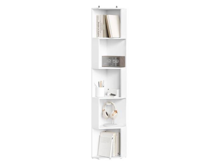 Bibliothèque d'angle blanche - WOLTU - 25x25x147cm - 5 Casiers + Plateau - Étagère Triangulaire 90° - Bois E1 Mélamine