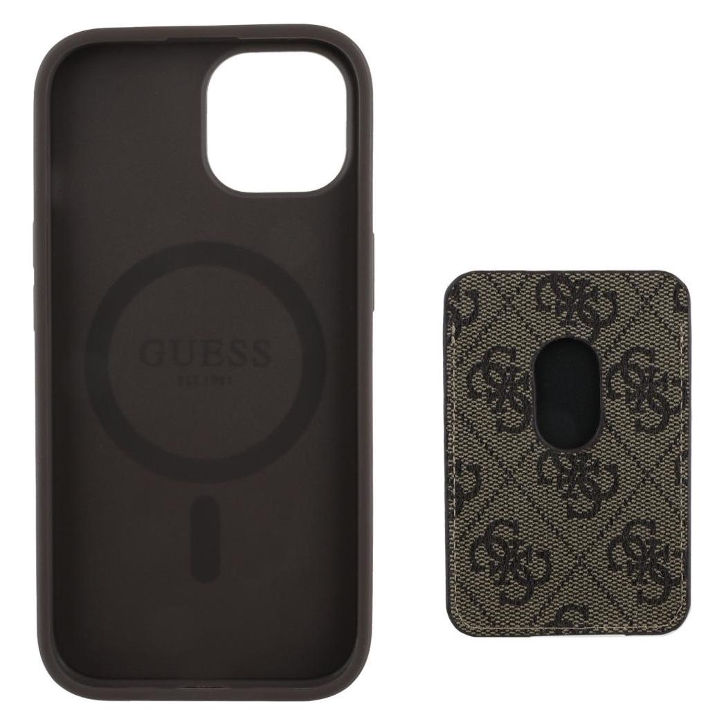 Guess 4G Stripes case with Magsafe wallet for iPhone 15 brown (Apple iPhone 15) (GUE004462-0)