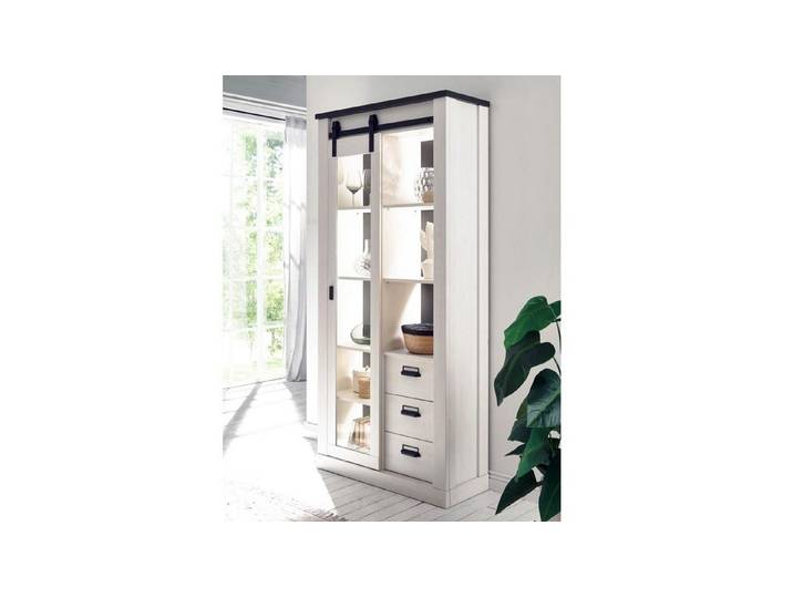 Möbel Akut Vitrine Vitrine Sherwood 24 Pinie weiß und anthrazit mit soft-close 93 cm