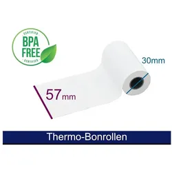 5x Artdev, Thermopapierrolle, Thermorolle - 57 30 12 (B/D(max.)/K) mit Lastschrifttext, weiss, 9m