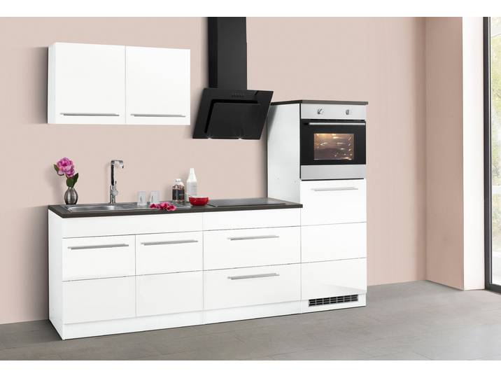 Küchenzeile, Spanplatte & MDF, Weiß Hochglanz/Anthrazit, 240×60 cm, Mit E-Geräten, Modern