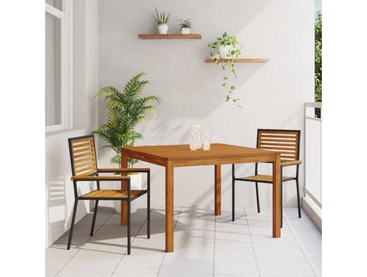 Massives Akazienholz Poly Rattan Terrassenset 3 teilig Schwarz 110x110x75 Garten Essgruppe 3 pcs Schwarz Massivholz Akazie Outdoor Tisch Set Stapelbar Poly Rattan Sitzkissen Terrasse Balkon