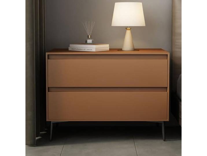 Moderner Nachttisch 2 Schubladen Beistelltisch mit Stauraum Tischbeine aus Metall Verdeckte Griffe Leder for Schlafzimmer/Wohnzimmer/Büro(Orange,80cm/32in)