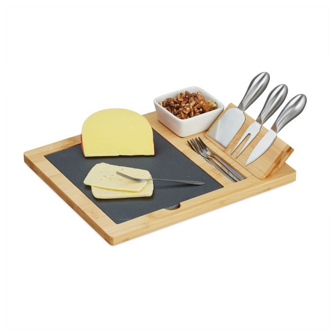 Relaxdays Bamboe kaasplank met 9-delige set